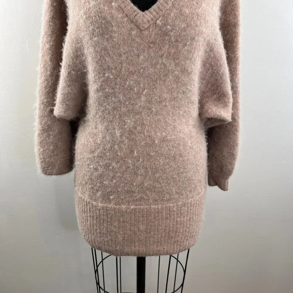 THE GROUP BABATON Pink Alpaca Wool Blend V-Neck Fuzzy Pullover Sweater Sz 1(XS)